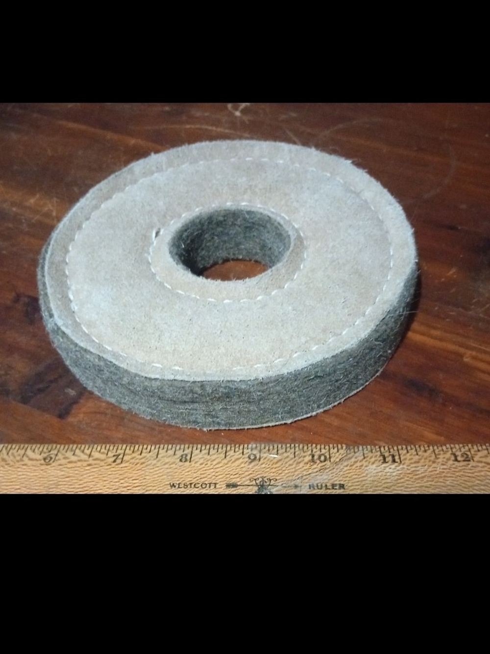 New tough leather sewn padded ring dog chew toy.